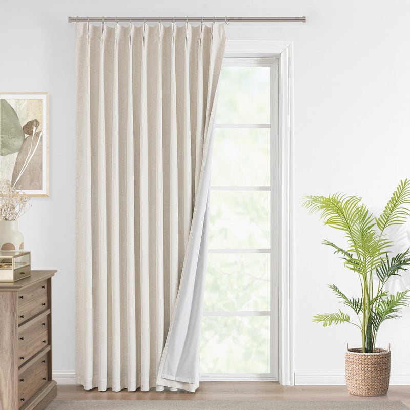 Vision Home Natural Pinch Pleated Full Blackout Curtains Linen Blended Room Darkening Window Curtains 90 inch for Living Room Bedroom Thermal Insulated Pinch Pleat Drapes with Hooks 1 Panel 60""Wx90""L - Image 1